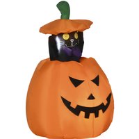 115 cm uppblåsbar halloweendekoration - pumpaspöke med rörlig katt och LED-belysning