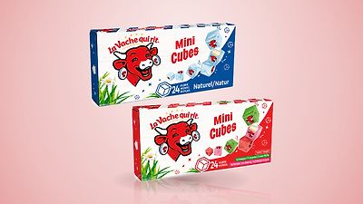Den Skrattande Kon – Mini Cubes blå/naturell & röd/mix smaker, 24 pack - 125 g